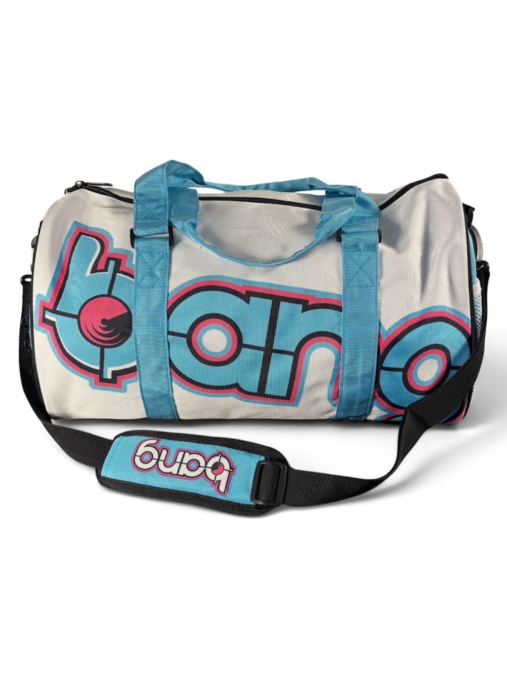 Bang Bright Pink Blue White Duffel Gym Travel Bag Logo Strap Carryon Lightweight